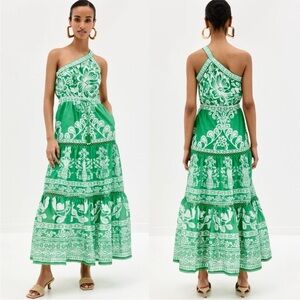 Sweet Garden Green Floral One-Shoulder Maxi Dress